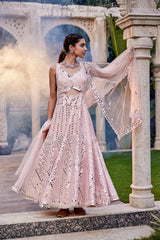 Baby Pink Mirror Embroidered Anarkali Set