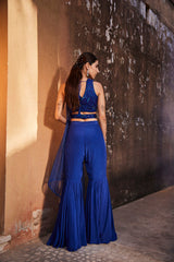 Blue Sharara With Embroidered Choli And Draped Dupatta