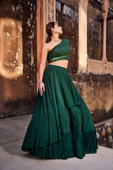 Green One Shoulder Top And Skirt