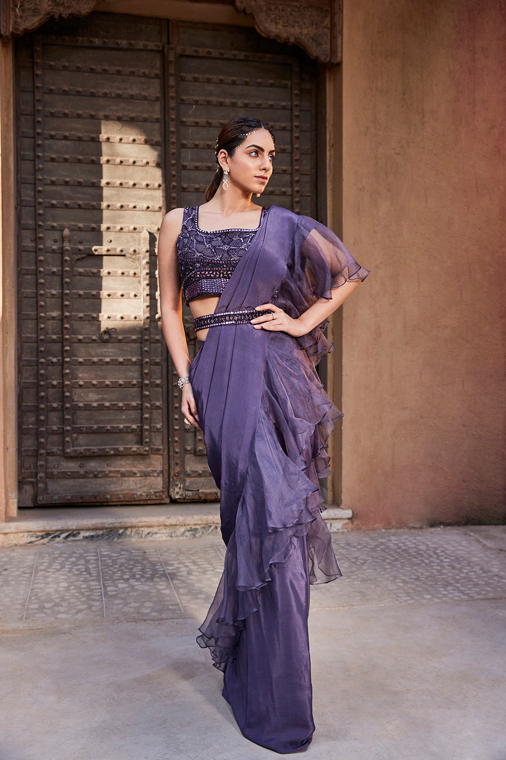 Amethyst Purple Ruffle Sari