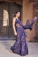 Amethyst Purple Ruffle Sari