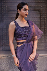 Amethyst Purple Ruffle Sari