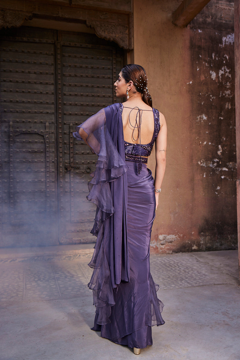 Amethyst Purple Ruffle Sari