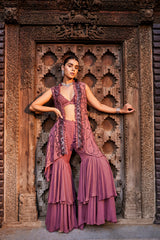 Rose Pink Choli, Jacket And Sharara Set