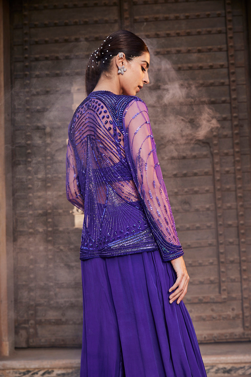 Bright Purple Jacket And Dhoti Set