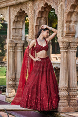 Red Embroidered Lehenga Set