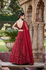 Red Embroidered Lehenga Set