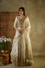 Ivory And Gold Embroidered Lehenga Set