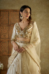 Ivory And Gold Embroidered Lehenga Set