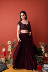 Blouse (Cap Sleeve) Paired With Pleated Skirt & Net Dupatta