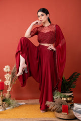 Blouse With Pant Skirt & Net Dupatta