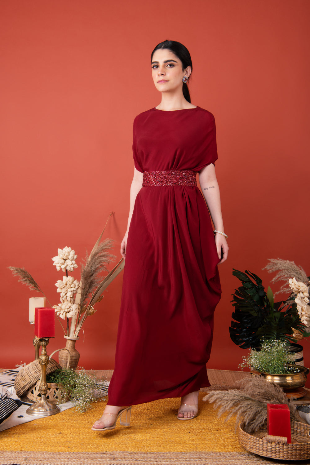 Drape Dress With Belt