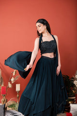 Double Layer Skirt With Blouse And Dupatta