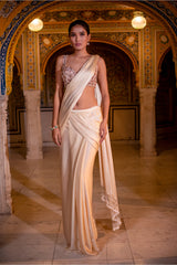 Ivory  Satin Silk Drape Saree