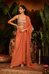 Dusty Pink Georgette  Drape Saree