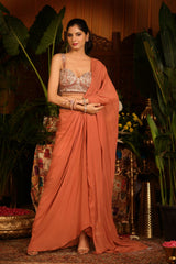 Dusty Pink Georgette  Drape Saree