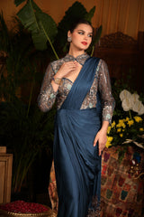 Blue Drapee Satin Saree