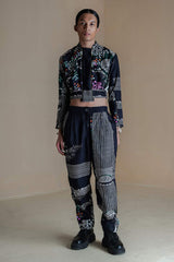 Black Double Zip Printed Jacket With Printed Pants