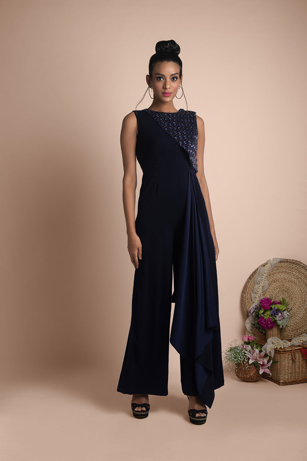 Blue Draped Jumpsuit