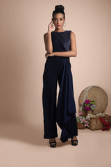 Blue Draped Jumpsuit