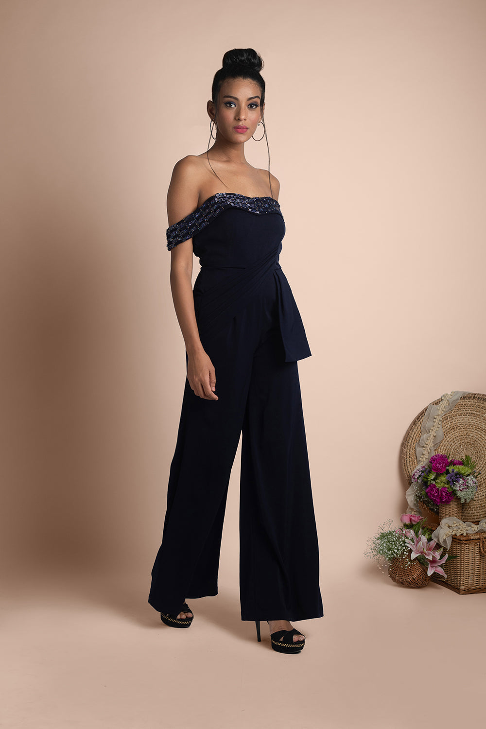 Blue Draped Jumpsuit