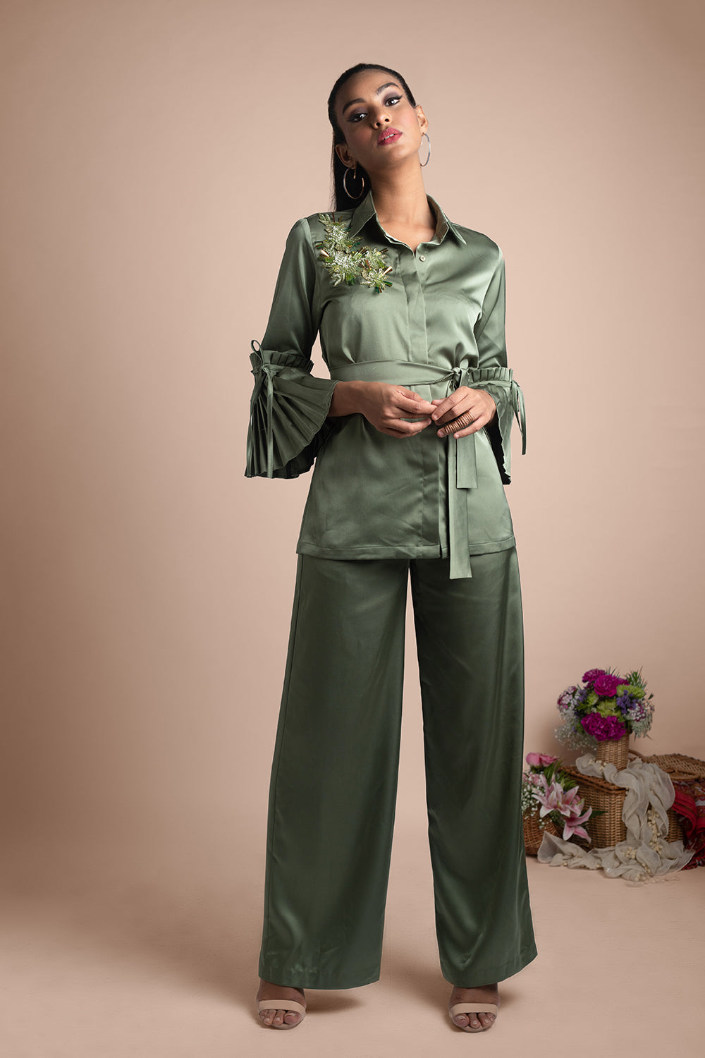 Green Pants And Shirt Co Ord Set