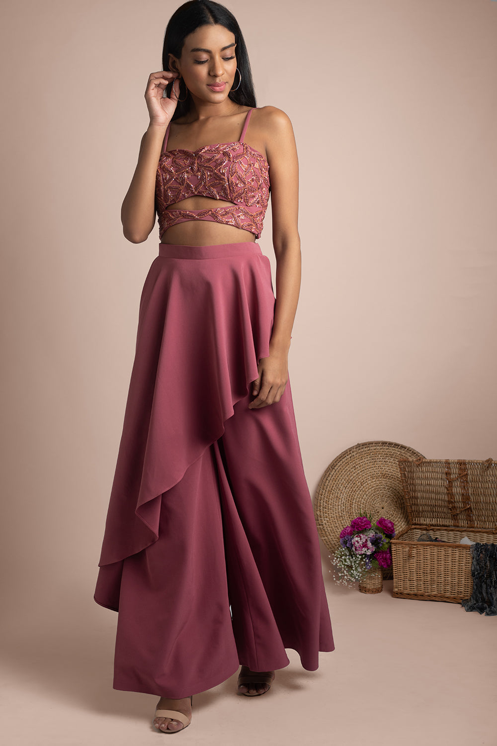 Rose Pink Pants With Asymmetrical Drape