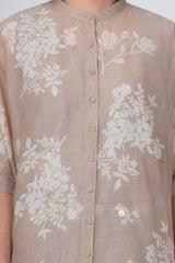 Olive Leaf Print Shirt With Fish Embroidery With Straight Pants In Chanderi