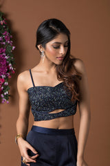 Blue Crop Top With Ruffle Pants