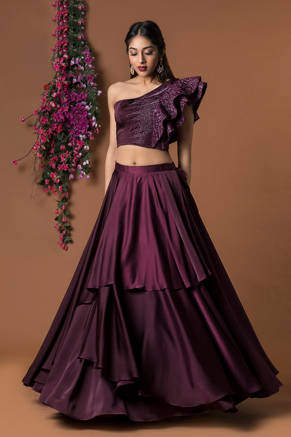 Wine Lehenga Set