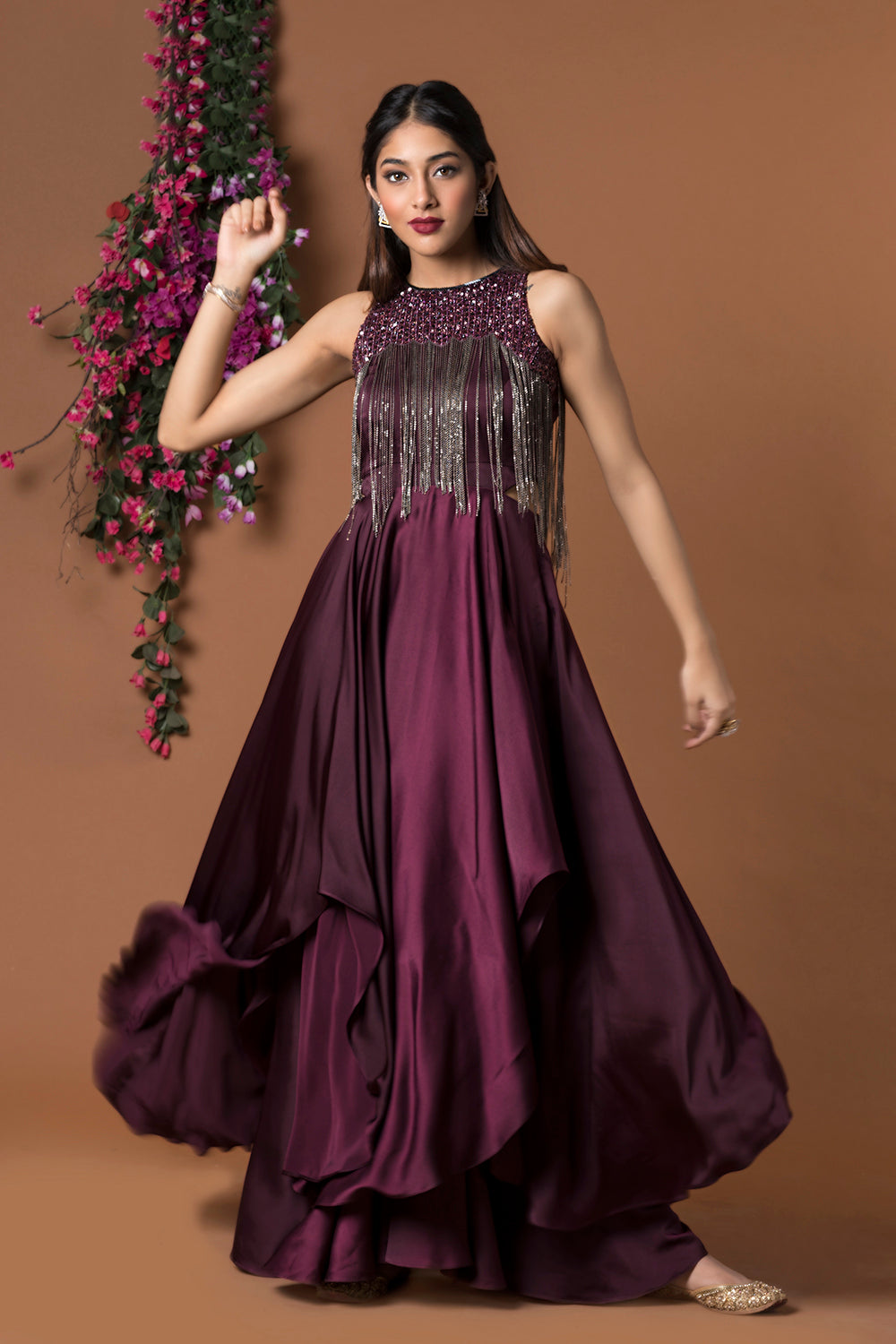 Wine Layered Gown