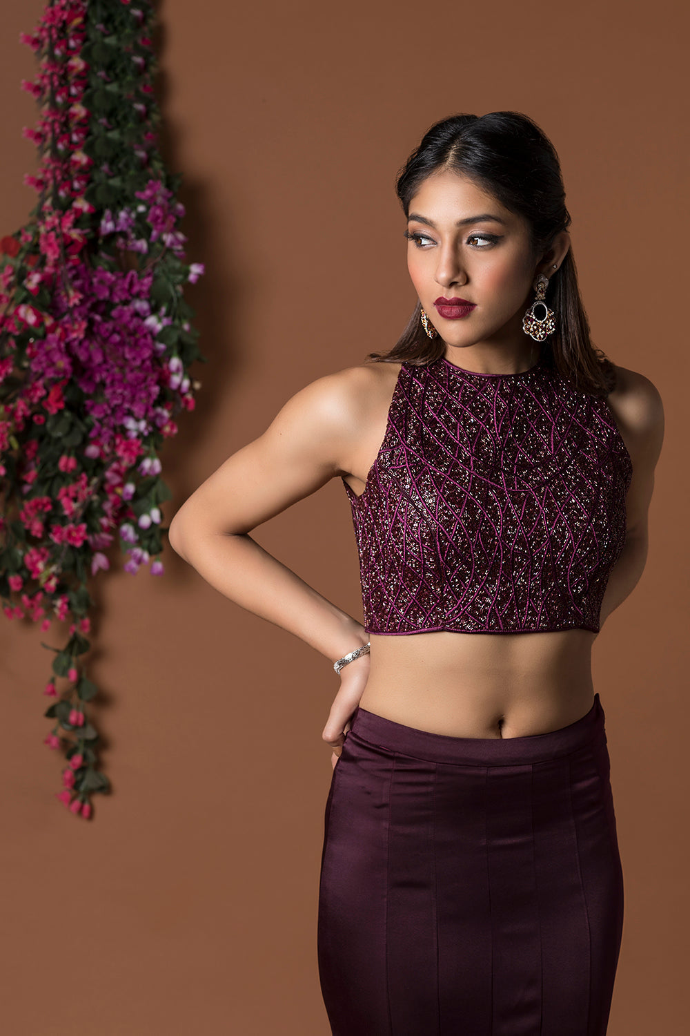 Wine Ctop Top With Ruffle Skirt