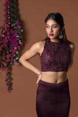 Wine Ctop Top With Ruffle Skirt