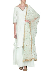 Tie With Dye Powder Green Embroidered Kurta Set