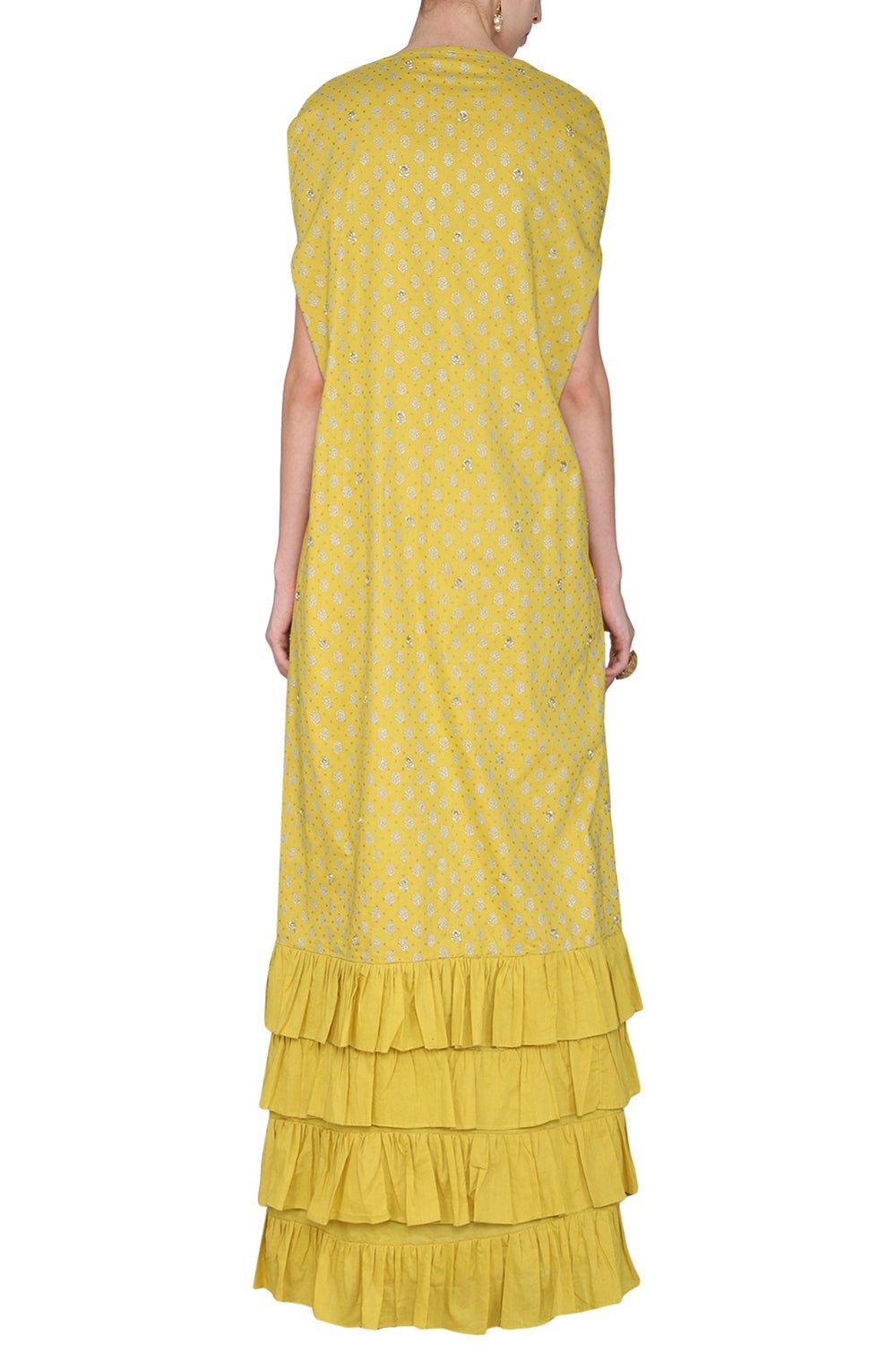 Embroidered With Printed Mustard Kurta Set