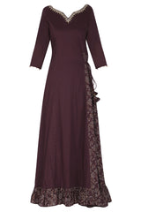 Embroidered Maxi Dress With Maroon Dupatta