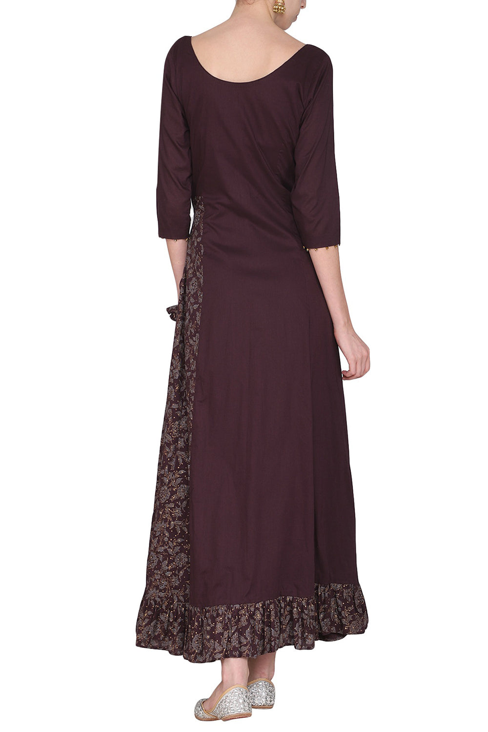 Embroidered Maxi Dress With Maroon Dupatta