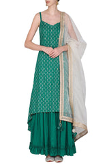 Asymmetrical Embroidered Pink With Green Kurta Set