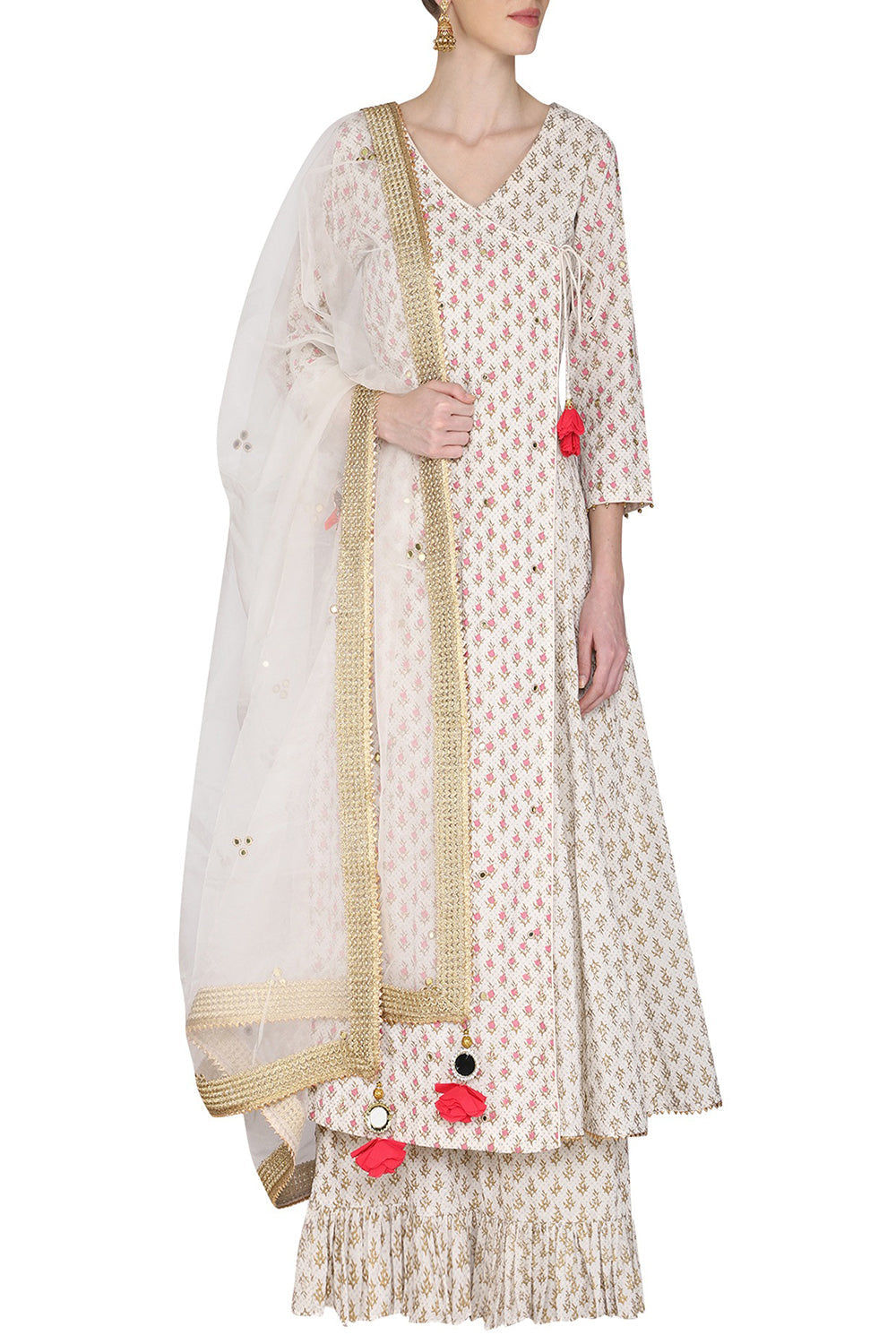 Angarakha Style Ivory Embroidered Kurta Set