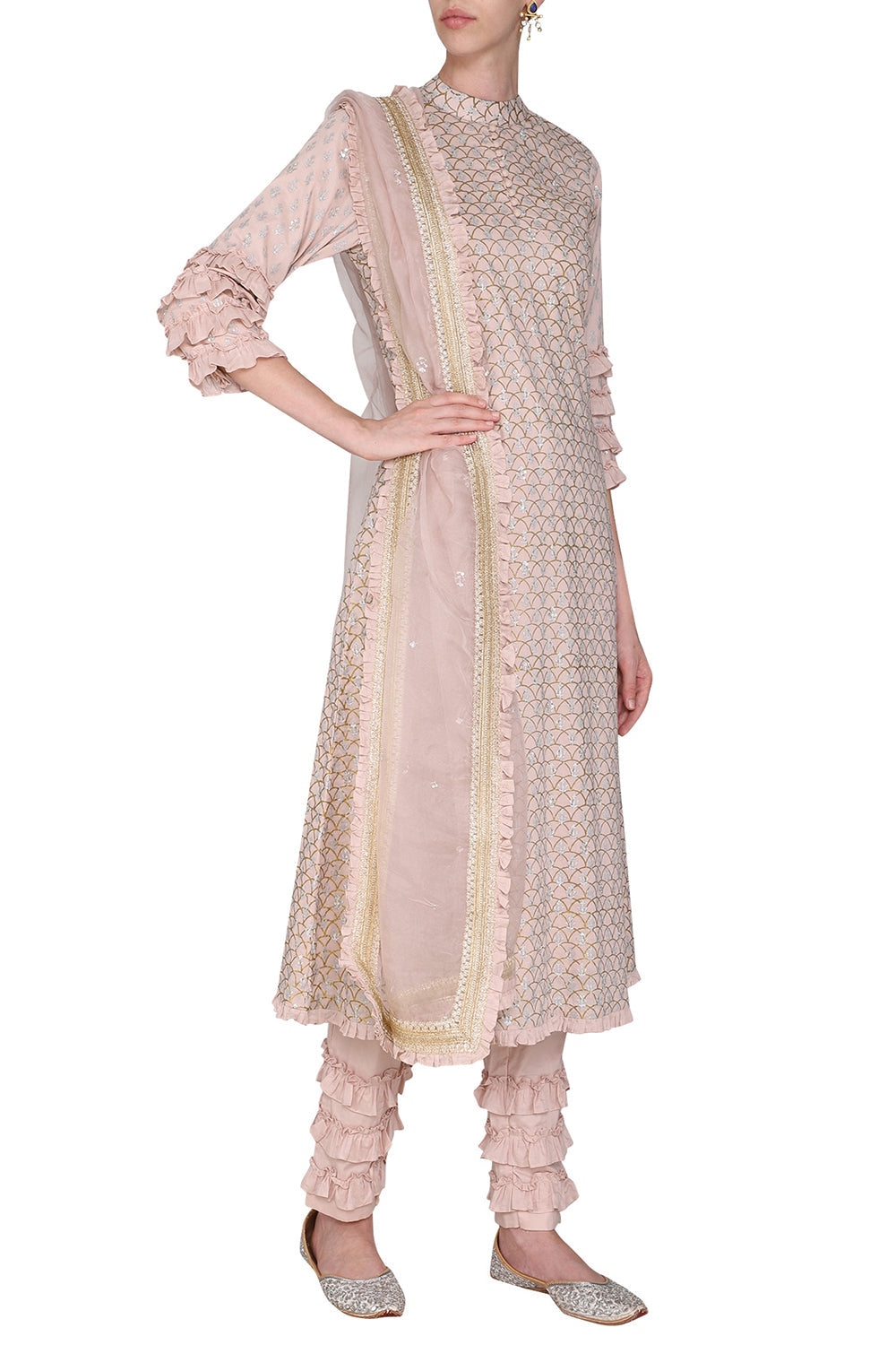 Embroidered Peach Kurta Set