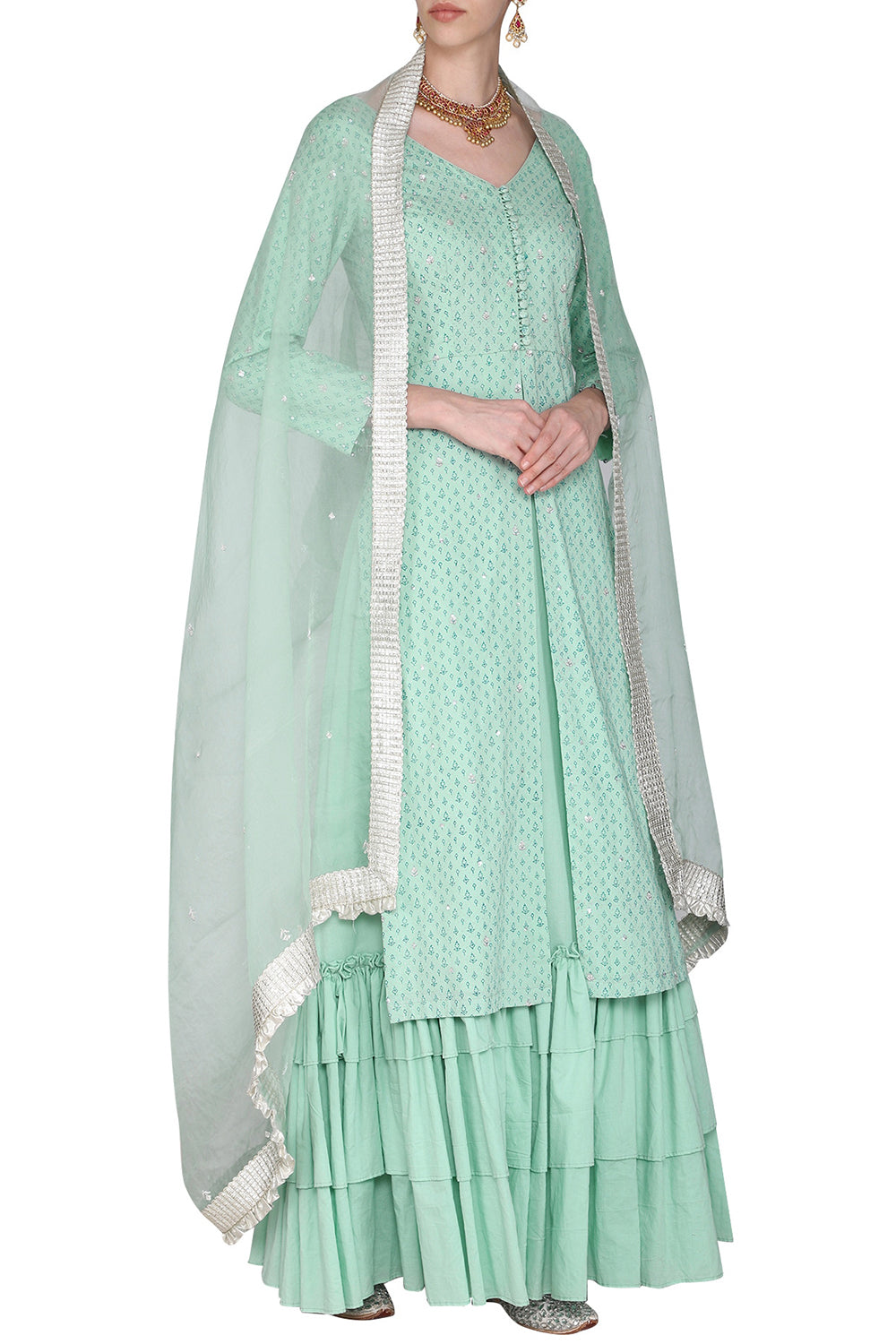 Woven With Embroidered Powder Blue Kurta Set