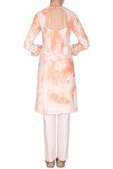 Tie With Dye Blush Peach Embroidered Kurta Set