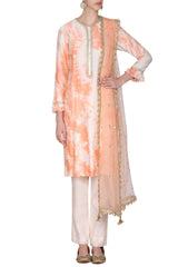 Tie With Dye Blush Peach Embroidered Kurta Set