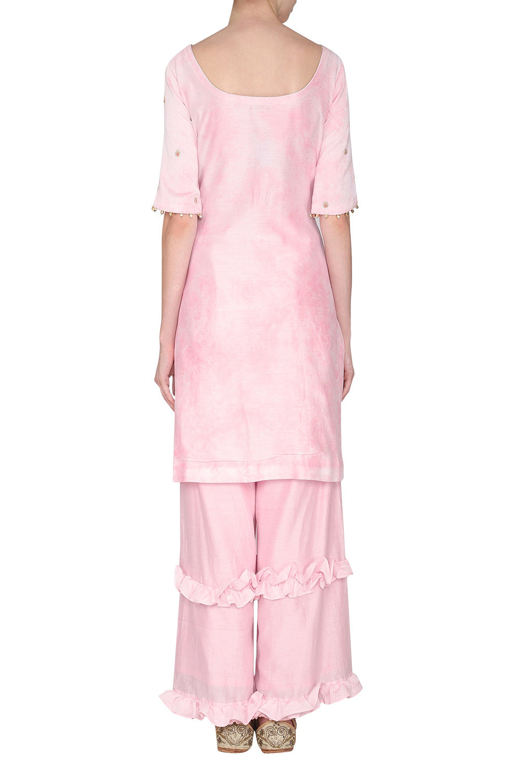 Short Pink Embroidered Kurta Set