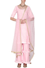 Short Pink Embroidered Kurta Set