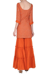 Short Orange Embroidered Kurta Set