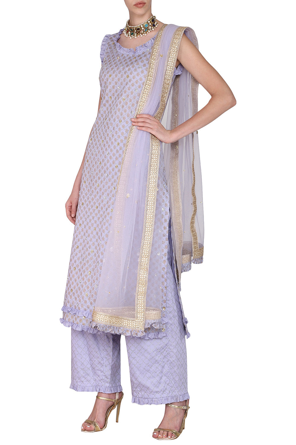 Long Lavender Embroidered Kurta Set