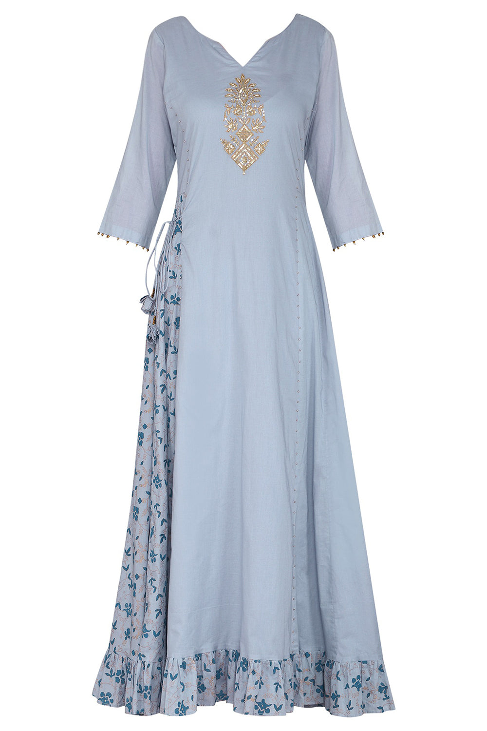 Maxi Dress Blue With Embroidered Dupatta