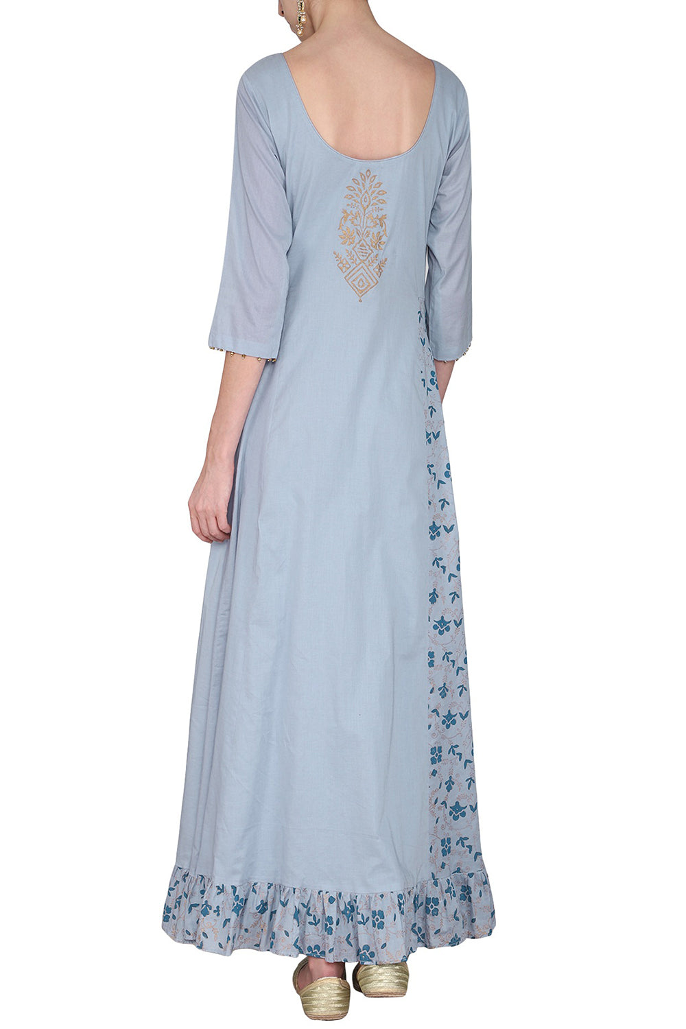 Maxi Dress Blue With Embroidered Dupatta