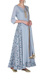 Maxi Dress Blue With Embroidered Dupatta